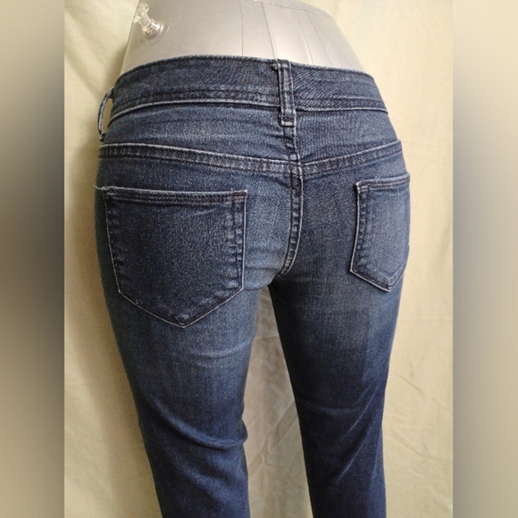 A Mossimo Supply Co. Dark Blue Slkm Skinny Raw Ankle Denim Jeans - Picture 4 of 9